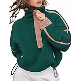 Kumufenc Women's Fleece Sweatshirts Half Zip Pullover Long Sleeve Oversized Workout Crop Tops Hoodie With Pocket