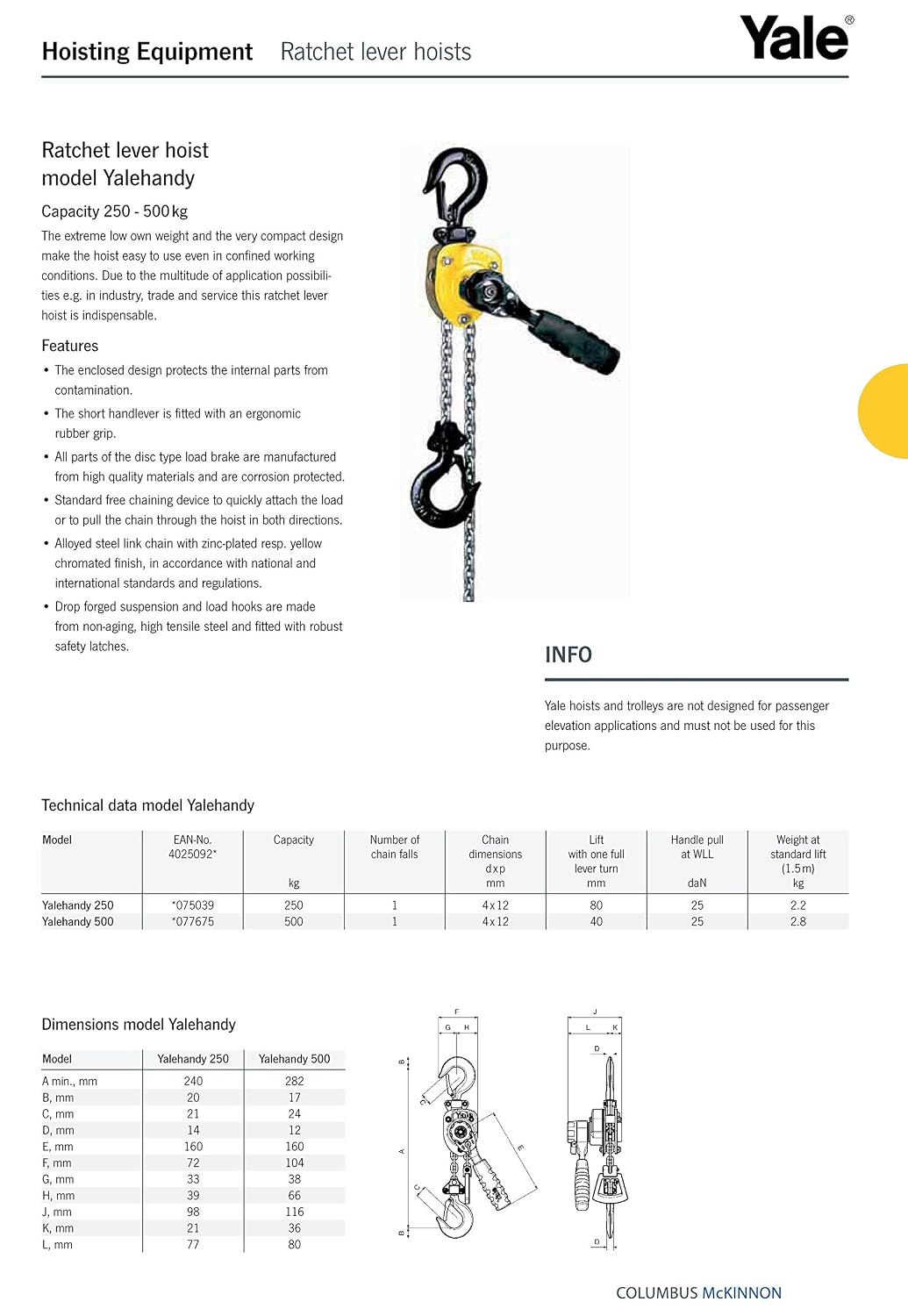 Yale Handy Ratchet Lever, 500 kg, 3 m, 500kg - Image 3