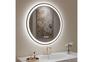 LOVESPEJO 32" Round LED Mirror for Bathroom Front and Backlit Wall Mounted Bathroom Mirror with Lights, Anti-Fog, Stepless Dimmable 3 Color LED Bathroom Mirror, IP54 Waterproof Lighted Bathroom Mirror