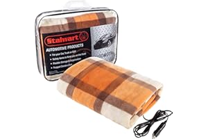 Heated Blanket - 12-Volt Electric Blanket for Car, Truck, SUV or RV - Portable Winter Car Accessories for Camping or Travel by Stalwart (Orange Plaid)