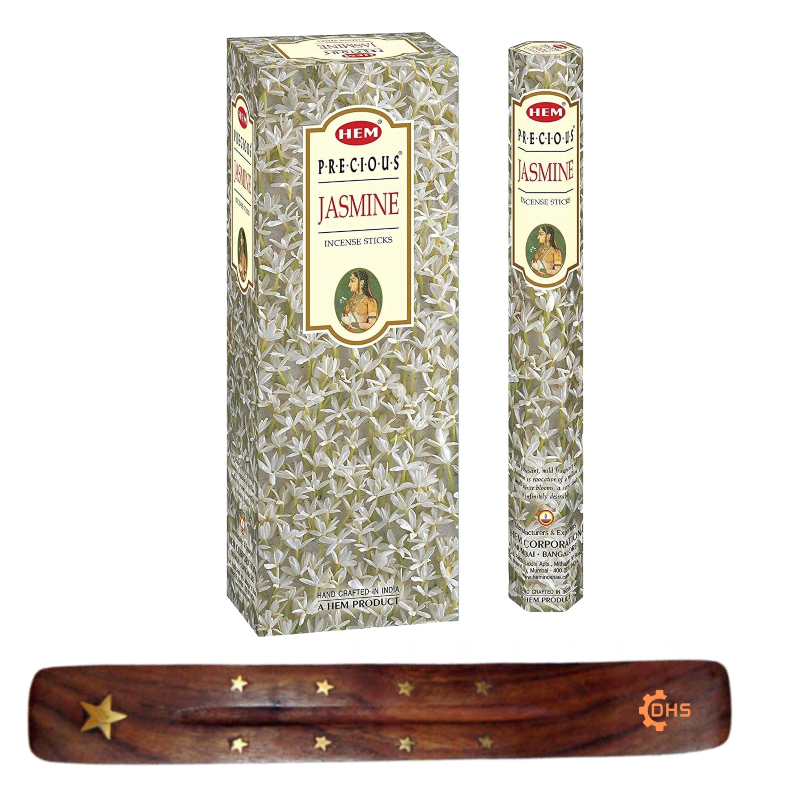 HEM Incense sticks PRECIOUS JASMINE Full box of 6 with DHS incense stick holder for Yoga, Meditation, Healing, Spirituality, Aromatherapy, Incense Spa and Relaxation…