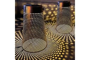 KELVINLUX Solar Lanterns Outdoor Hanging 2 Pack, Solar Powered Hollow Out Decor Lanterns Waterproof for Garden, Yard, Patio, Landscape, Metal Decorative LED Light as Gifts for Mom, Women (Bronze)