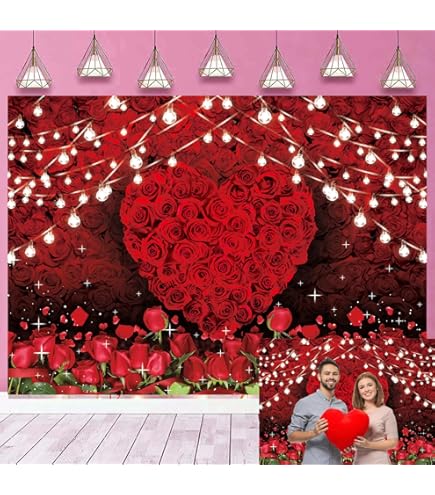 HQM Rose Bokeh Glitter Heart Photo Backdrop 7x5ft - Wedding Valentine's Day Photography Background