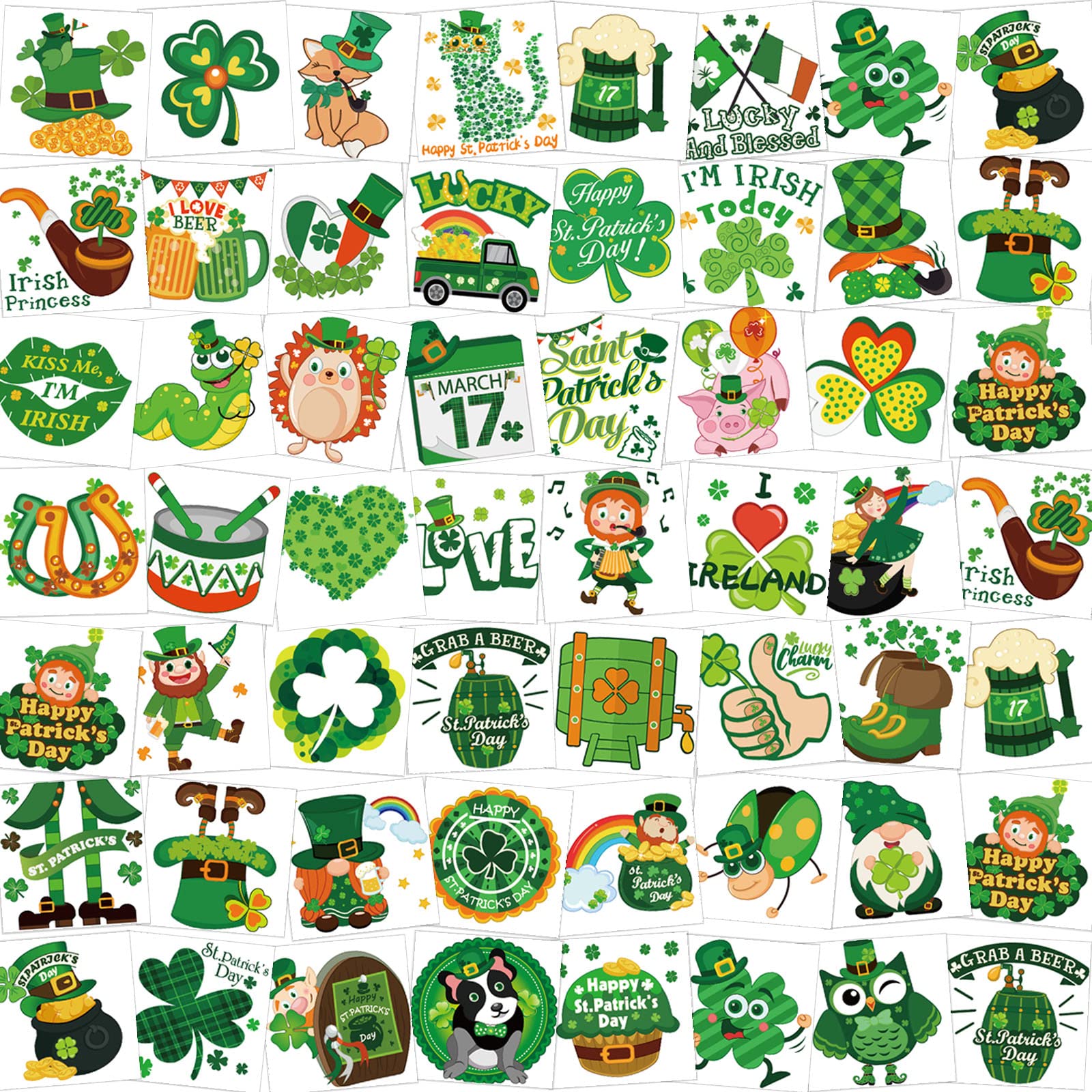 HOWAF 96Pcs Glow In The Dark St. Patrick's Day Temporary Tattoos Luminous Leprechaun Shamrock Tattoo Stickers for Kids Men Women St. Patrick's Day Accessories Decorations Party Favors Supplies
