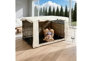 HiCaptain Breathable Dog Crate Cover 42 Inch, Durable Heavy Duty Kennel Cover, Dual Zippered Panels, Windproof Waterproof UV-Resistant(Beige)
