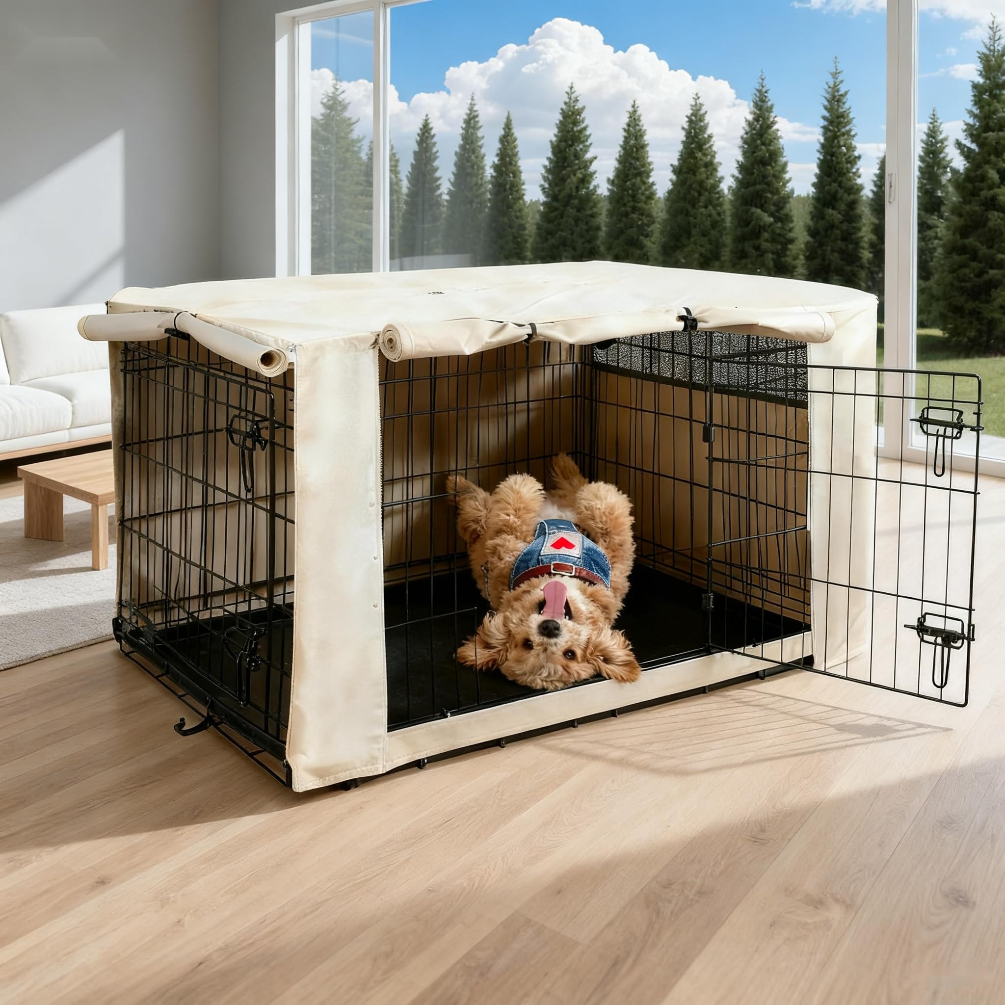 Photo 1 of HiCaptain Breathable Dog Crate Cover 48 Inch, Durable Heavy Duty Kennel Cover, Dual Zippered Panels, Windproof Waterproof UV-Resistant(Beige)