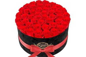PRIFROTI 47 Roses in a Luxury Suede Box, Preserved Flowers for Women, Mothers Day Flowers for Mom, Red