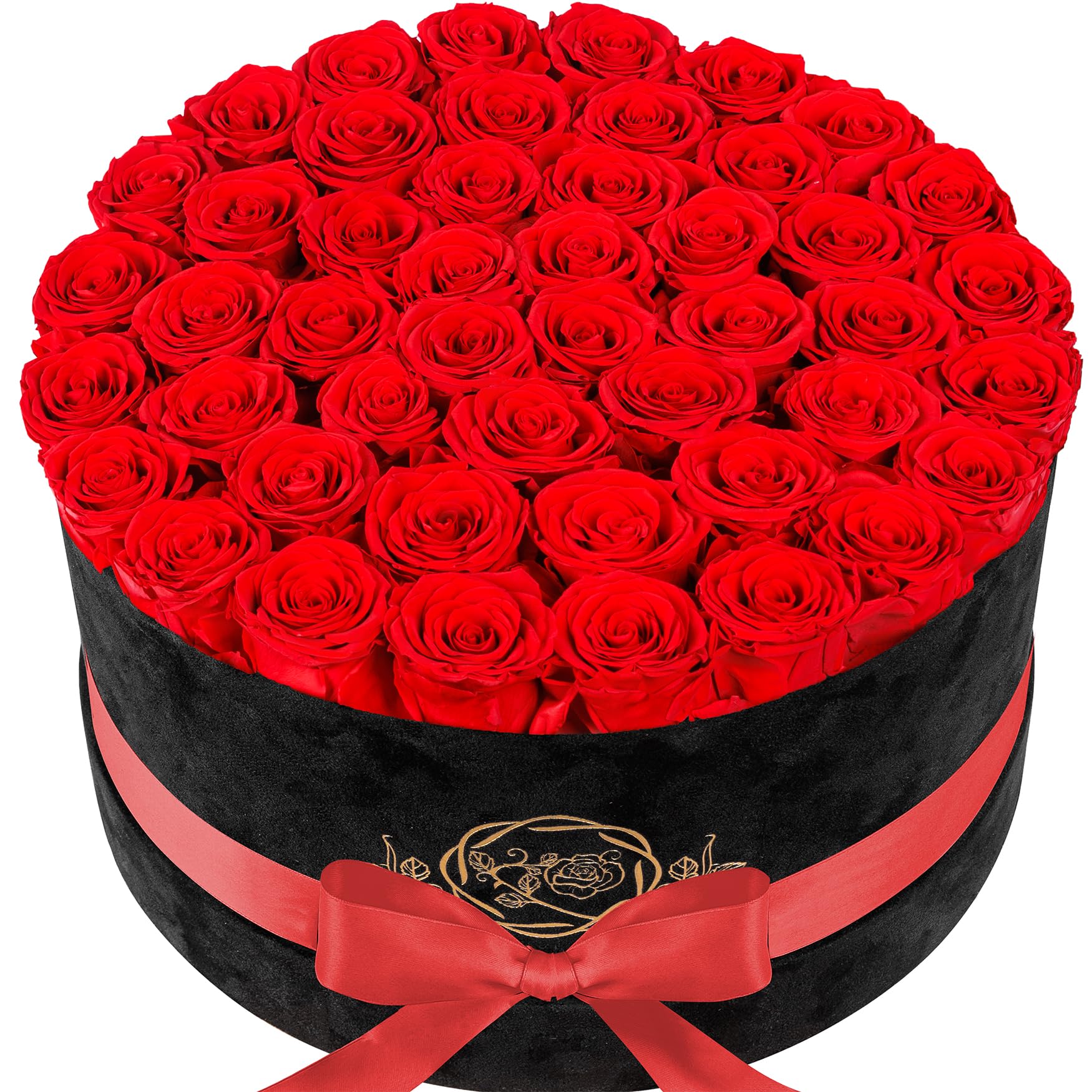 47 Flowers in a Luxury Suede Box, Birthday Gifts for Women, Preserved Flowers, Mothers Day Roses Gift for Mom, Red Image