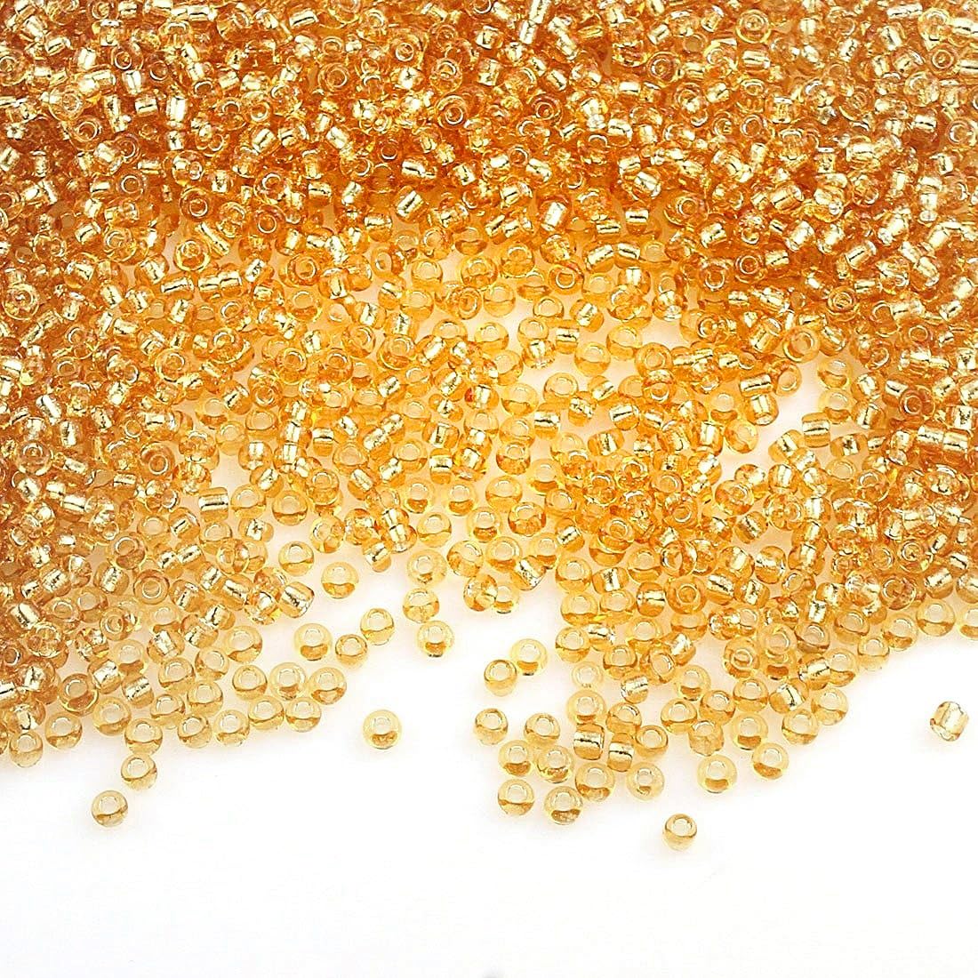 6500 Glass Seed Beads 2mm with Silver Trim Size 11/0 Craft Beads for Making Bracelet Necklace Earring (Gold)
