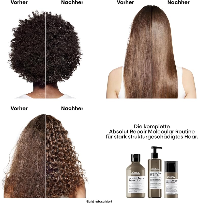 L'Oréal Professionnel Leave-In für strukturgeschädigtes Haar, Zur molekularen Tiefenreparatur, Mit Peptidbondern und 5 Aminosäuren, Hitzeschutz, Serie Expert, Absolut Repair Molecular, 100 ml