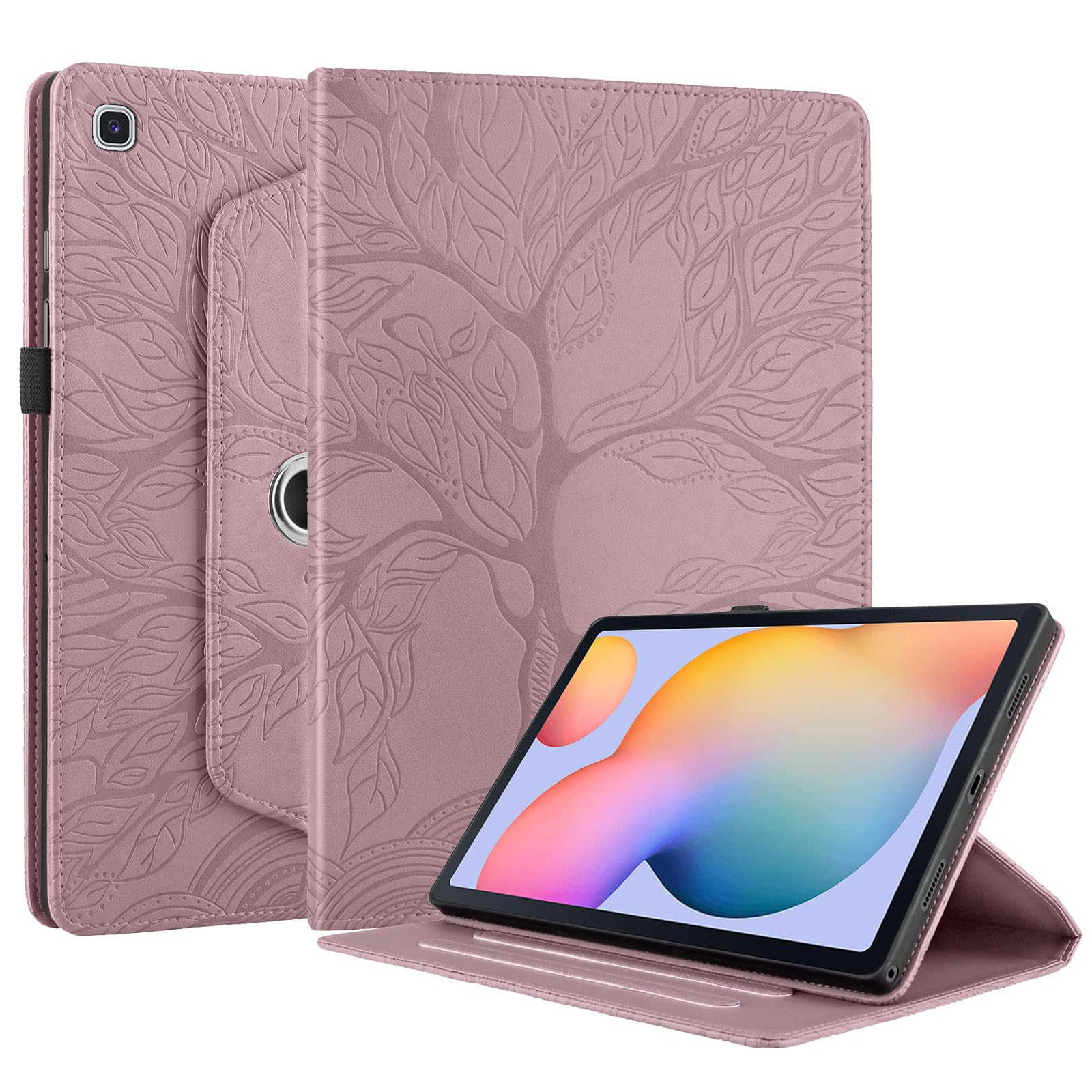 Succtopy Case Galaxy Tab S6 Lite 10.4 Inch (2022/2020) PU Leather 360° Rotatable Multi-Angle Leather Case with Stand Function and Pen Holder Protective Case Galaxy S6 Lite SM-P613/P619/P610/P615 Rose