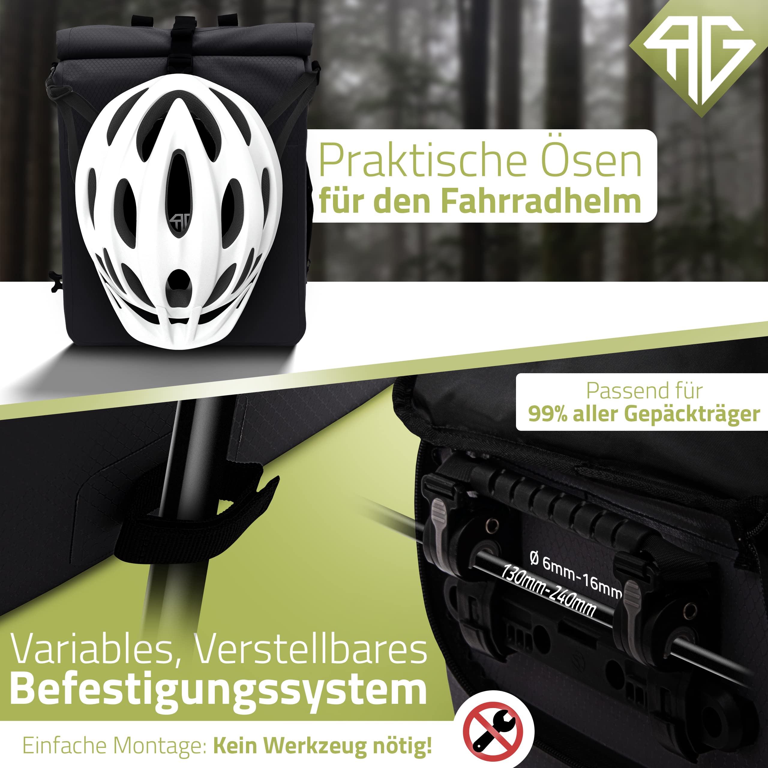 RADGEIST 3in1 Fahrradtasche für Gepäckträger - Fahrrad Rucksack - Gepäckträgertasche mit Reflektoren - Umhängetasche - mit Laptopfach - 100% wasserdichte Tasche- 25L - schwarz 4