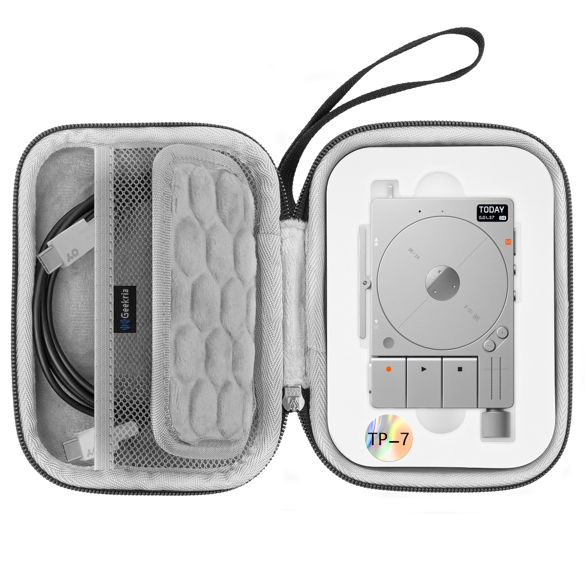 GEEKRIA Audio Interface Carrying Case, Compatible with Teenage Engineering TP-7, EVA Hard Shell Portable Travel Bag (Dark Gray)