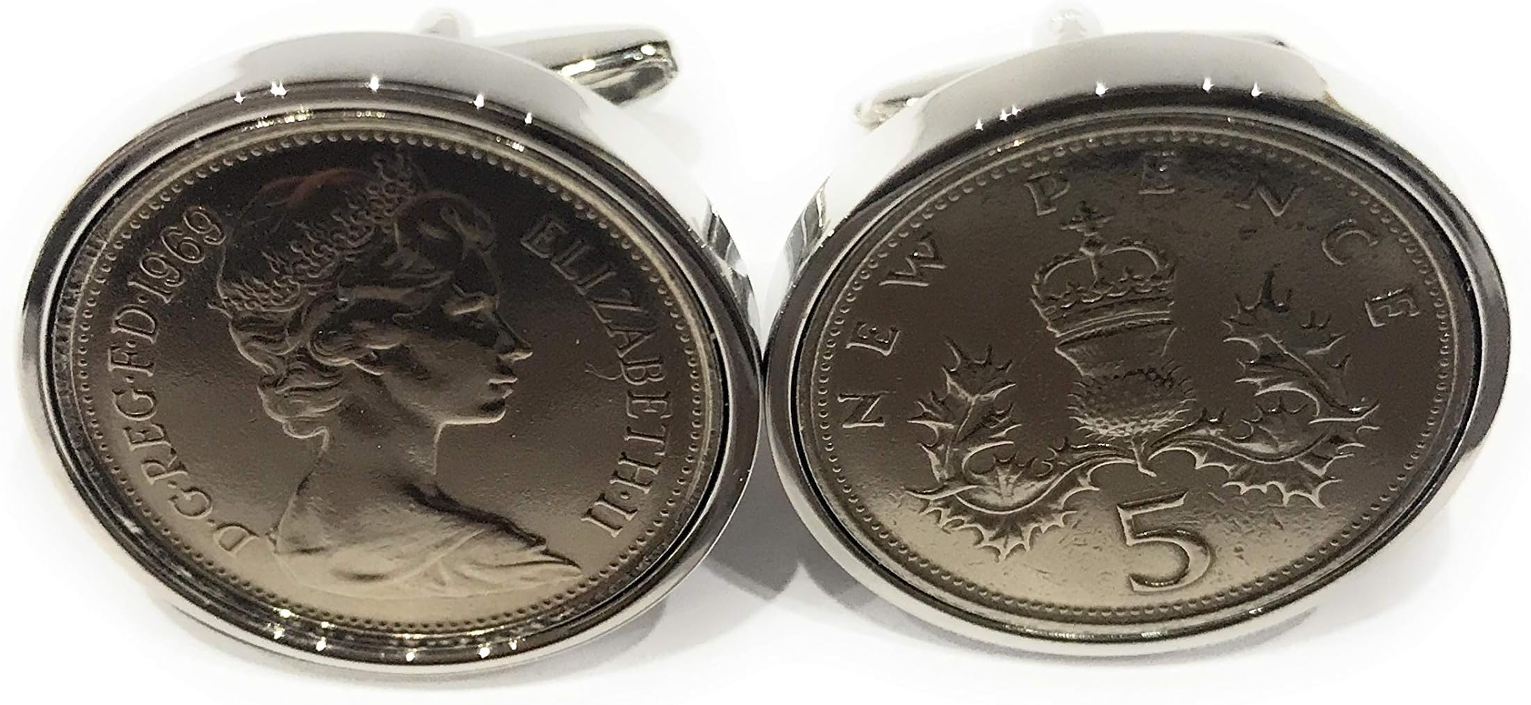 OCC Old Coin CufflinksPremium 1969 Large Old style 5p coin for a 55th birthday cufflinks