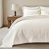 EVERGRACEHOME Cotton Sateen Quilt Set King Size, Pre-Washed Cotton Channel Stitch Coverlet Bedspread, 3 Pieces Lightweight Soft Bedding Sets for All Season, with 2 Pillow Shams, Cream