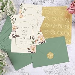 50 Pieces Sage-Green A7 Envelopes with Gold
