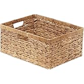 StorageWorks Extra Large Wicker Baskets for Organizing, Water Hyacinth Storage Basket with Built-in Handles, 1 Pack