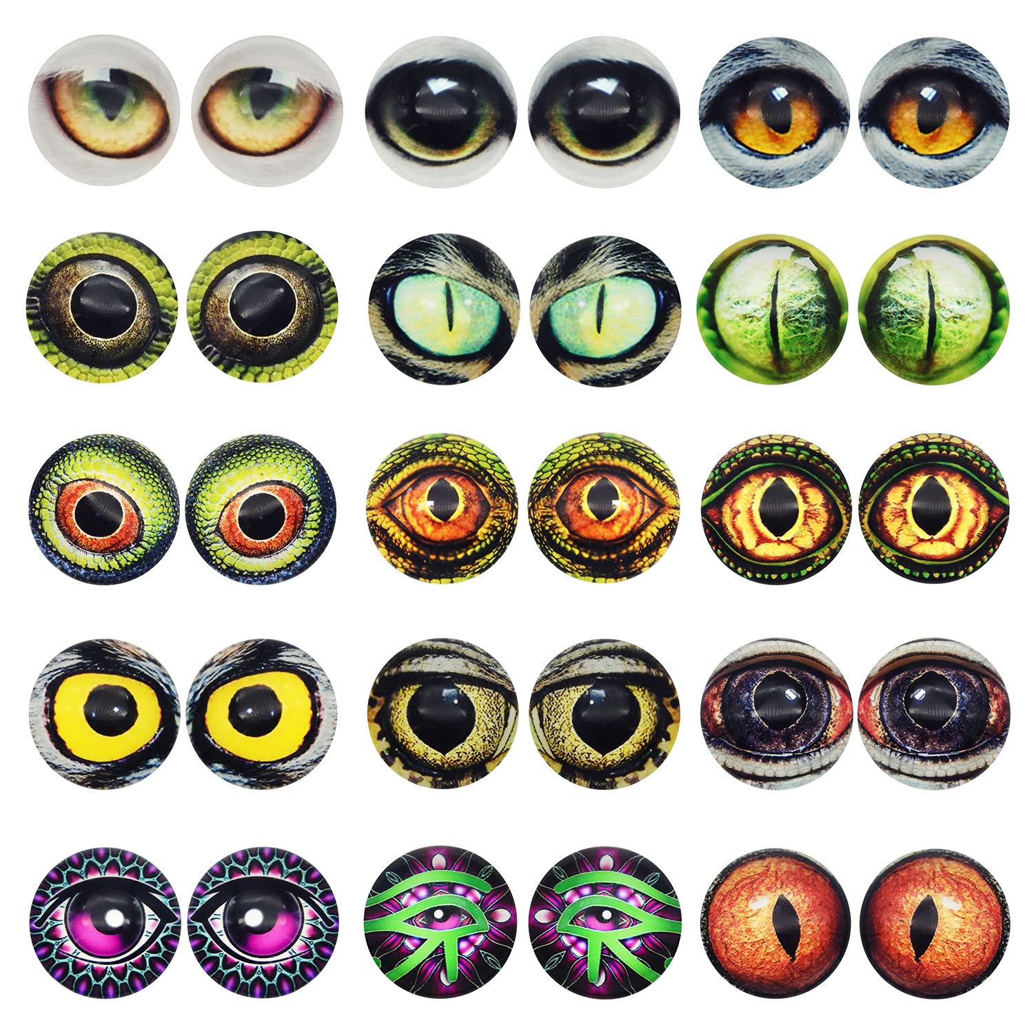 25MM 20PCS Owl Snake Lizard Animal Eyes Glass Cabochon for Clay Doll Making Sculptures Props Craft DIY Findings Jewelry Making