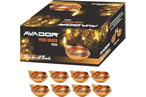 AVADOR Handmade Brass Indian Puja Oil Lamp, Golden Diya Lamp Engraved Design Diya for Diwali Pooja 2.5 Inch (8)