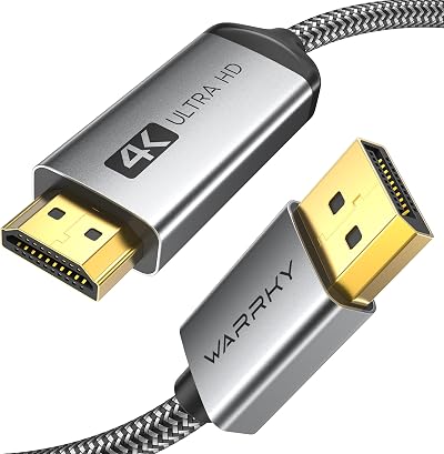 WARRKY 4K DisplayPort to HDMI Cable 1.8m Nylon Braided Gold Plated DP to HDMI