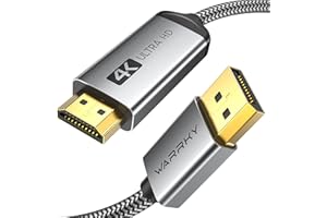 WARRKY 4K DisplayPort to HDMI Cable [UHD, Metal Case, Nylon Cable] 6FT Unidirectional Display Port 1.2 Source to HDMI 1.4 Screen, DP to HDMI Compatible for Computer, NVIDIA, AMD, Dell, Lenovo, Monitor