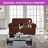 SAMSTEX 2 Seater Sofa Cover 1-Piece Stretch Jacquard Knit Brown view 3