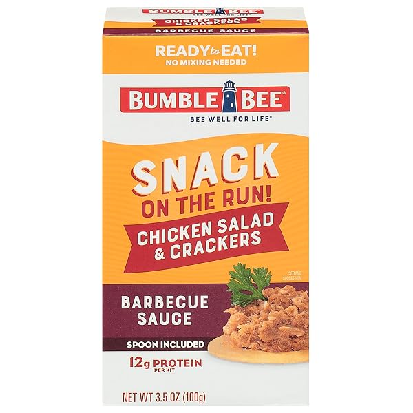 BUMBLE BEE SNACK ON THE RUN BBQ CHICKEN SALAD WITH CRACKERS KIT, 3.5 OZ – READY TO EAT, SPOON INCLUDED – SHELF STABLE & CONVENIENT PROTEIN SNACK