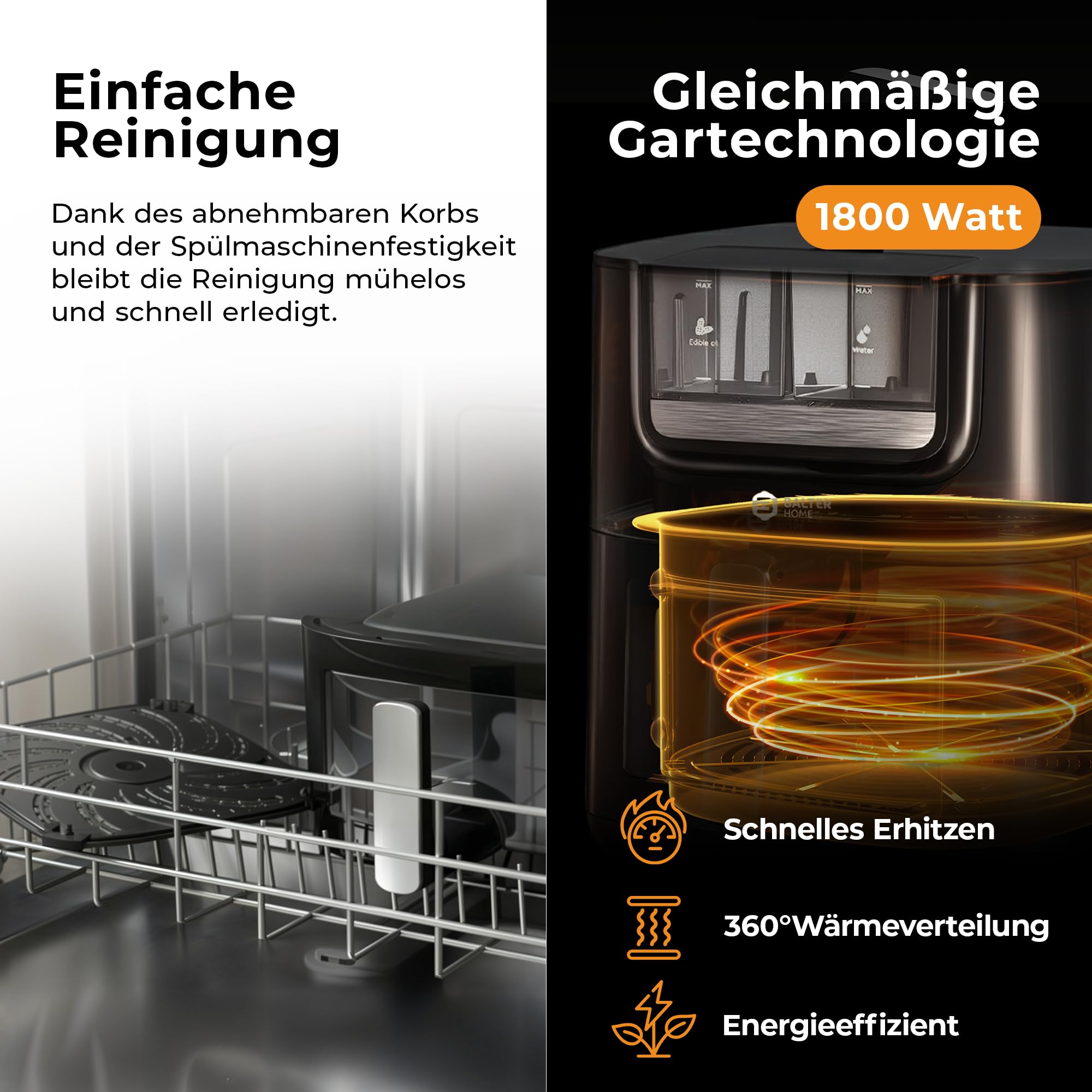 Balter Heißluftfritteuse Airfryer mit Öl- & Wasser-Spray Funktion für extra knusprige Speisen, 7,2L XXL, Heissluftfriteuse mit Sichtfenster, 10 Programme, Air Fryer, inkl. 100 Rezepte, HL-710 9