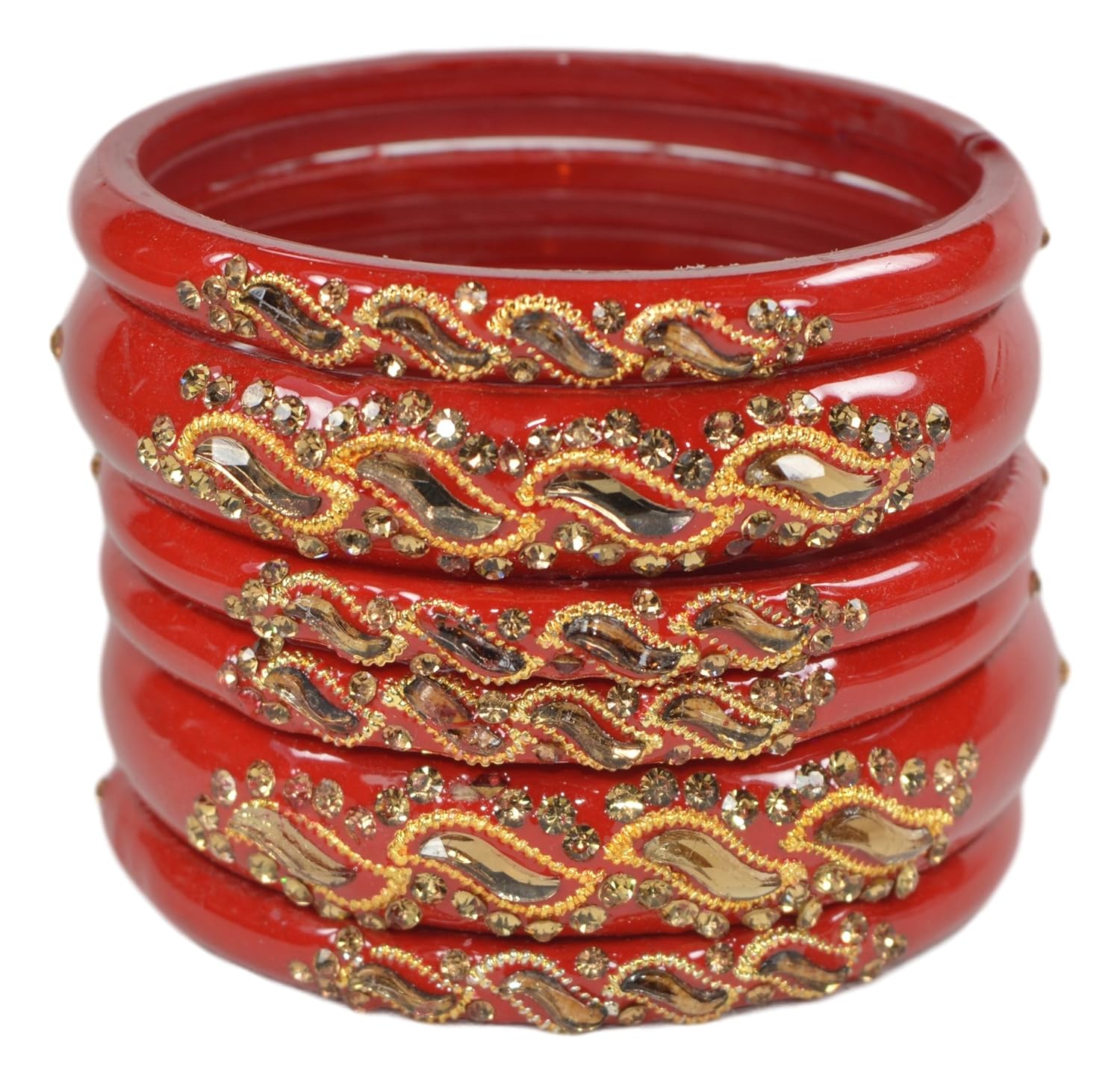 Buy Sylque Beautiful and Elegant Tomato red Glass Bangles with Nagh and