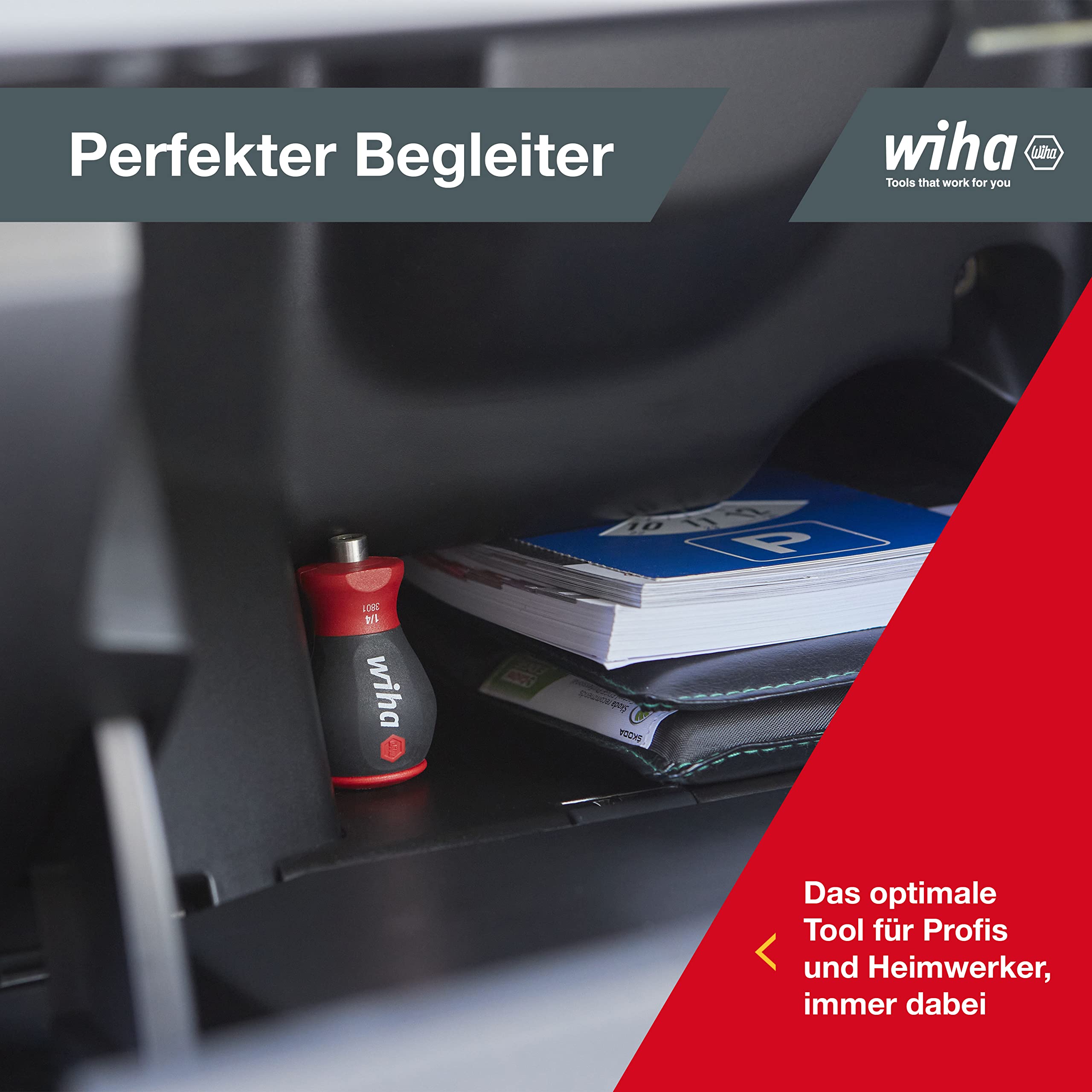 Wiha Schraubendreher Stubby mit Bit Magazin magnetisch (33736) I Schlitz, Kreuz I mit 6 Bits, 1/4" 6