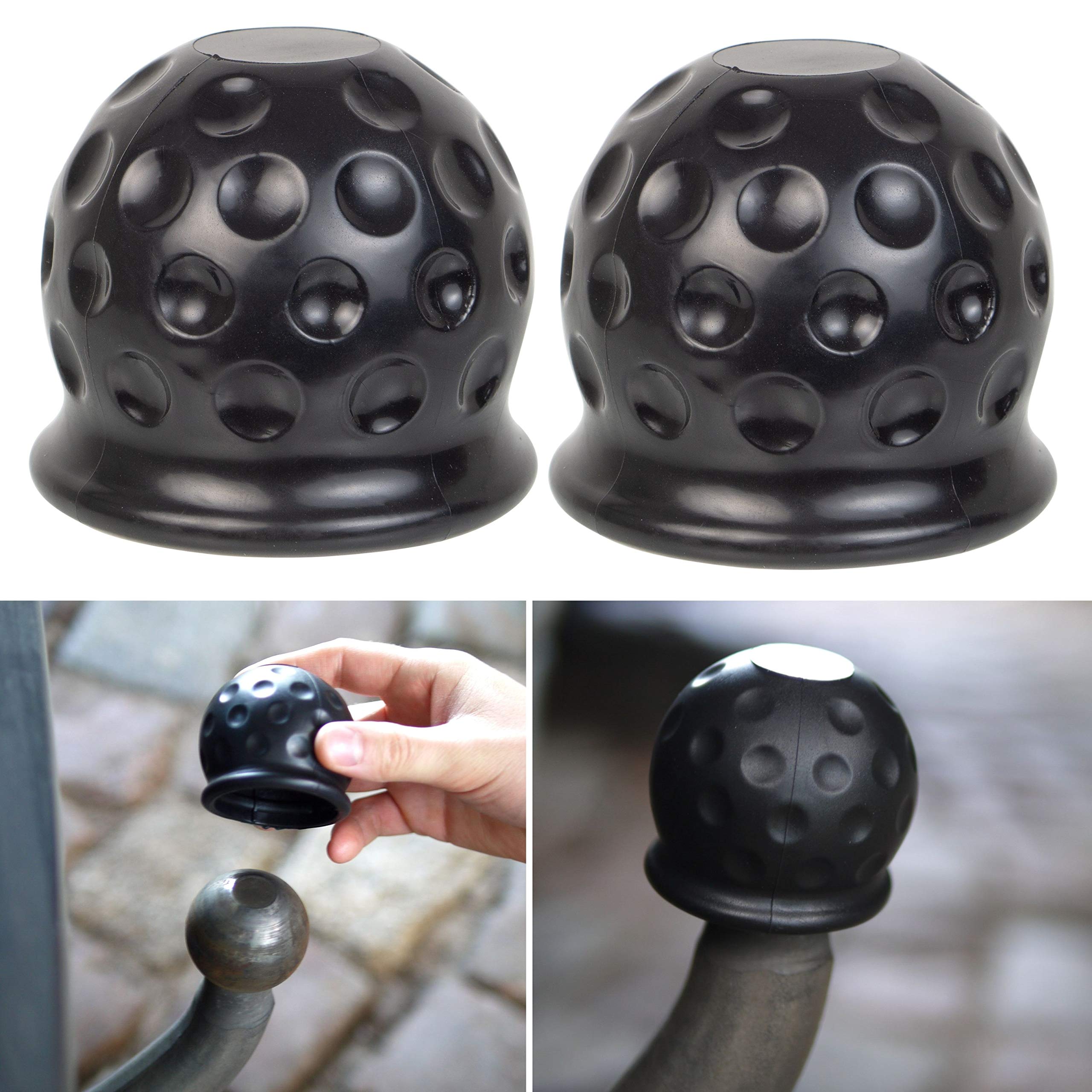 Trailer Hitch Ball Cover, Pack of 2, for ball head hitches with up to Ø 50 mm (2" inch), made of rubber, Tow Ball Cover, Rubber Ball Cover, Tow Bar Cover, car wash proof, abrasion & dirt protection