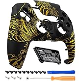 eXtremeRate Luna Redesigned Front Shell Touchpad Compatible with ps5 Controller BDM-010 020 BDM-030 040 050 DIY Replacement Faceplate Custom Touch Pad Cover - The Great Golden Wave Off Kanagawa Black
