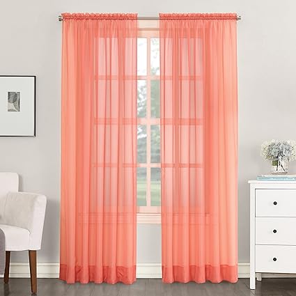 No 918 Emily Sheer Voile Single Curtain Panel Coral Orange 59