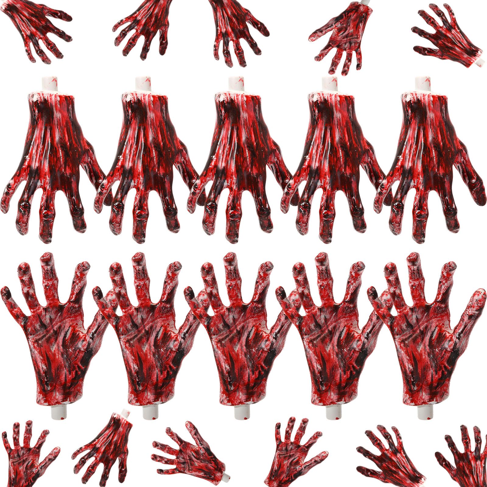 Photo 1 of Sratte 5 Pairs Halloween Skeleton Hands Realistic Plastic Fake Hands for Halloween Scary Props Decoration DIY Color Life Size Skeleton Hands (Blood Red)
