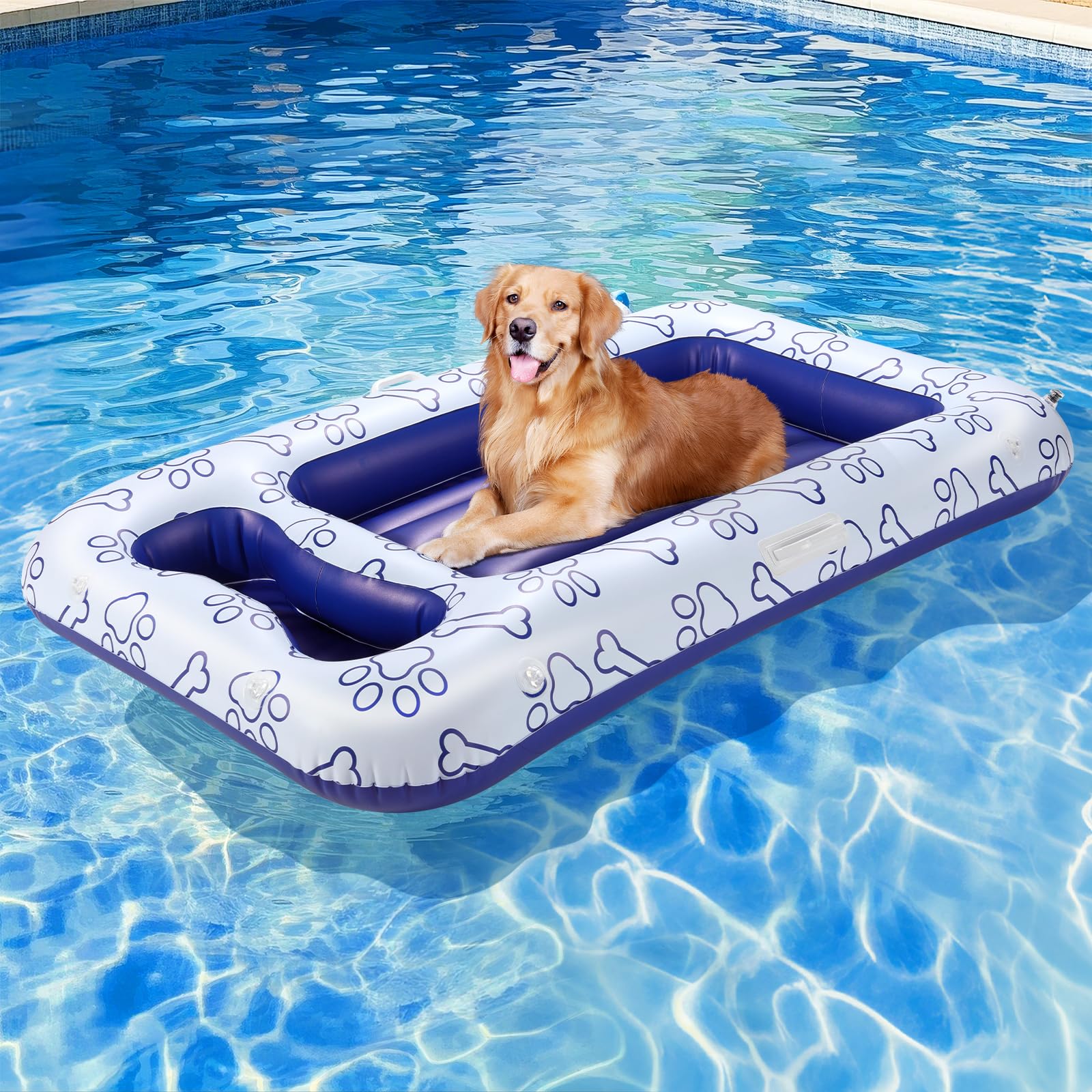 Photo 1 of HeySplash Dog Floats for Pool, Inflatable Pool Floats for Small, Medium and Large Dogs, Pet Pool Float Built-in Area for Snacks and Toys, Dog Float for Outdoor Lake Pool Pet Water Park, Travel, Blue