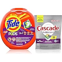 Tide PODS 3 in 1 HE Laundry Detergent Pacs, Spring Meadow Scent, 81 ct with Cascade Platinum Plus Actionpacs, Lemon, 30…