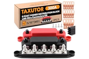 12v Bus Bar 5 Post 300A Power Distribution Block 5/16" Battery Terminal Block Stud with Cover and Wire Lugs