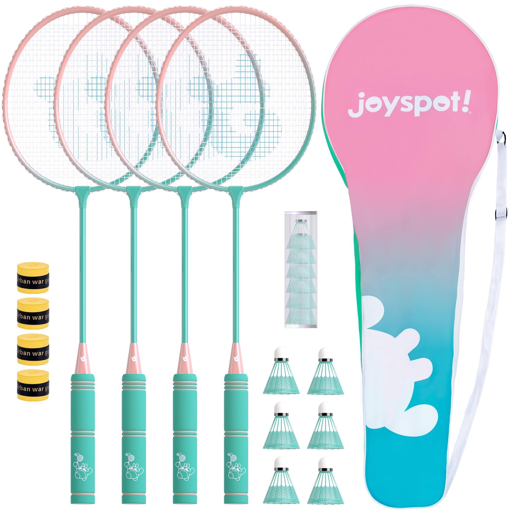 Photo 1 of Badminton Rackets Set of 4 for Outdoor Backyard Games,Including 4 Rackets, 6 Nylon Shuttlecocks, 4 Replacement Grip Tapes and 1 Carrying Bag, Lightweight Badminton Racquets for Kids Adults Beginners