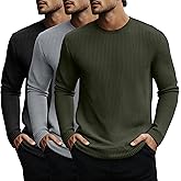 Evervibe 3 Pack Men's Big and Tall Long Sleeve Shirts, Waffle Crew Neck Thermal Underwear Tops Lightweight Casual Undershirts