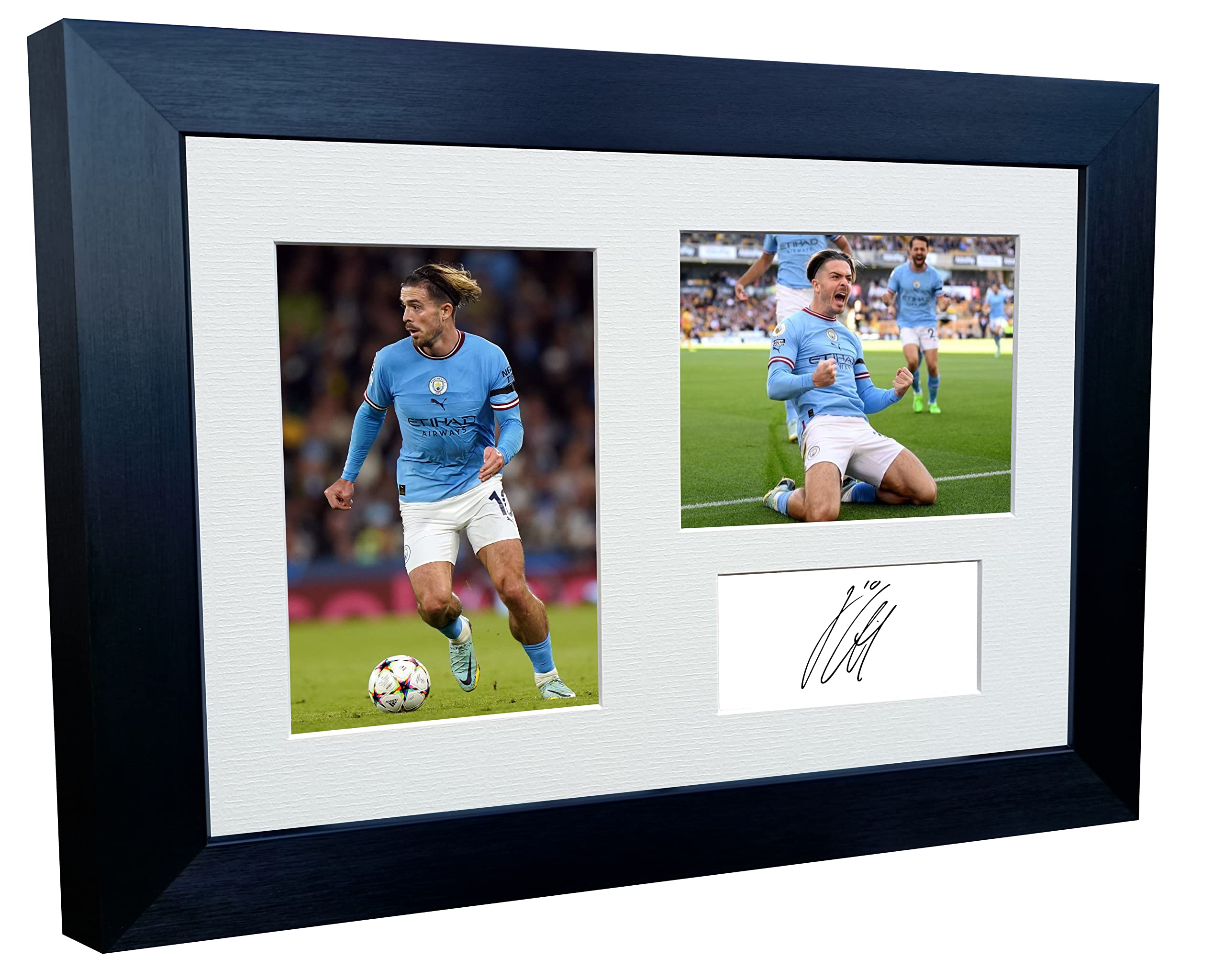 12x8 A4 Jack Grealish Manchester City Triple Autographed Signed Photo Photograph Picture Frame Football Soccer Poster Gift