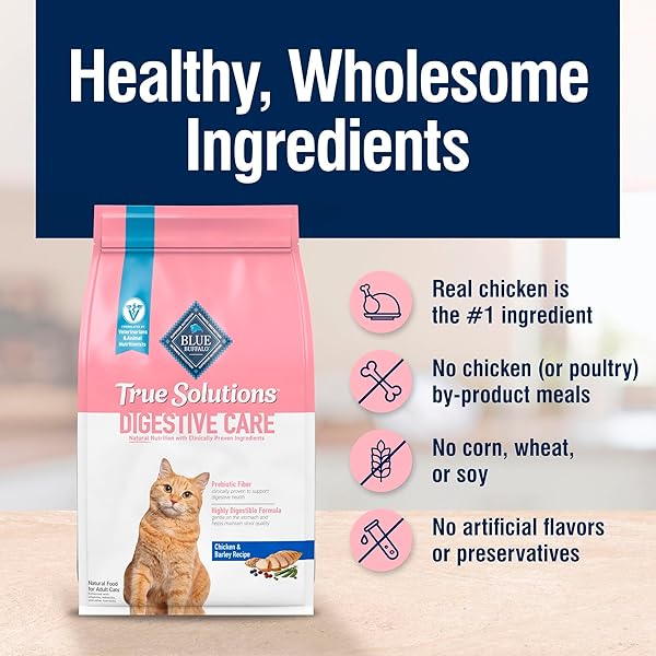 BLUE BUFFALO TRUE SOLUTIONS DIGESTIVE CARE NATURAL DRY CAT FOOD FOR ADULT CATS, CHICKEN, 11-LB. BAG