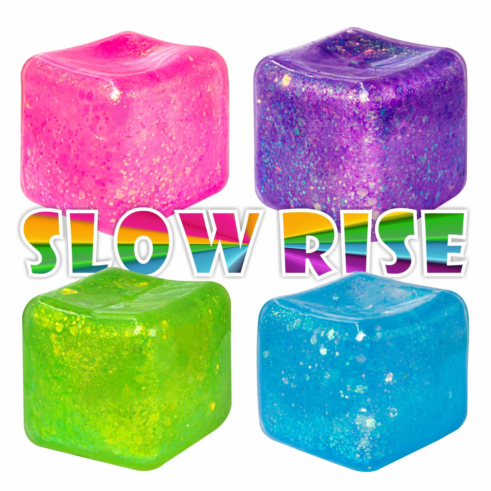 Photo 1 of 4Pack Glitter Squishy Cube, Nice Stress Cubes for Adults - Slow Rise Glitter Square Stress Balls , Malt Sugar Stress Balls, Sensory Fidget Toys Gel Ice Cube Squishy‘s - Relieve Anxiety/Autism/ADD/ADHD