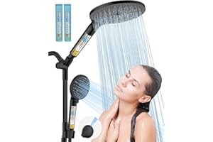 Dual Filtered Handheld Shower Heads Combo, HOPOPRO 15-Mode High Pressure Rainfall Showerheads Combo Set with Filter, for Hard Water, Removes Chlorine, Improves Skin Hair Condition, Matte Black