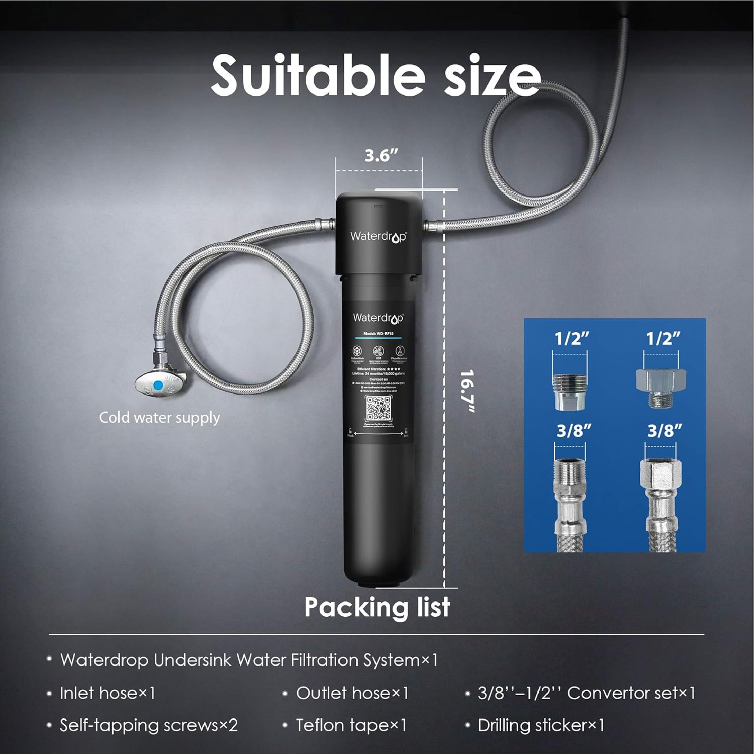 Waterdrop 15UA Under Sink Water Filter System, 16K Gallons Ultra High Capacity Main Faucet Under Counter Water Filtration System, Removes 99% Lead, Fluoride, Chlorine, Bad Taste, USA Tech, 0.5 micron - - .com