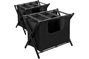 Yifeel Luggage Rack, Folding Suitcase Stand with Laundry Bag, Sturdy Luggage Holder, Steel Frame, Pack of 2, Guest Room, Bedroom, Hotel, Black JLR001B2