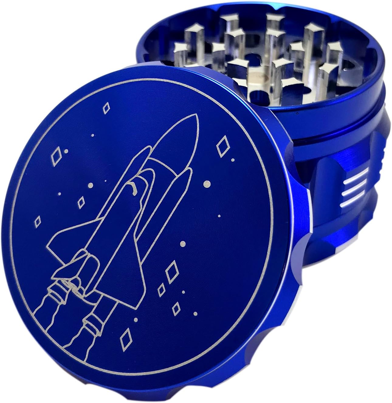Space Shuttle Herb Grinder - 4 Part with Magnetic Lid - Tobacco/Spice Chopper Tool (2.5 Inch, Blue)
