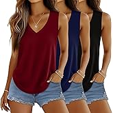 Huukeay 3 Pack Women's Tank Tops V Neck Loose Fit Casual Sleeveless Shirts Summer Flowy Trendy Basic Tee 2026 Fashion