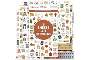 bloom daily planners Fall Expansion Sticker Pack - 8 Sheets / 411 Stickers - Autumn Harvest Variety Pack with Halloween & Thanksgiving - Planner Stickers for Calendar Decorating & Scrapbooking