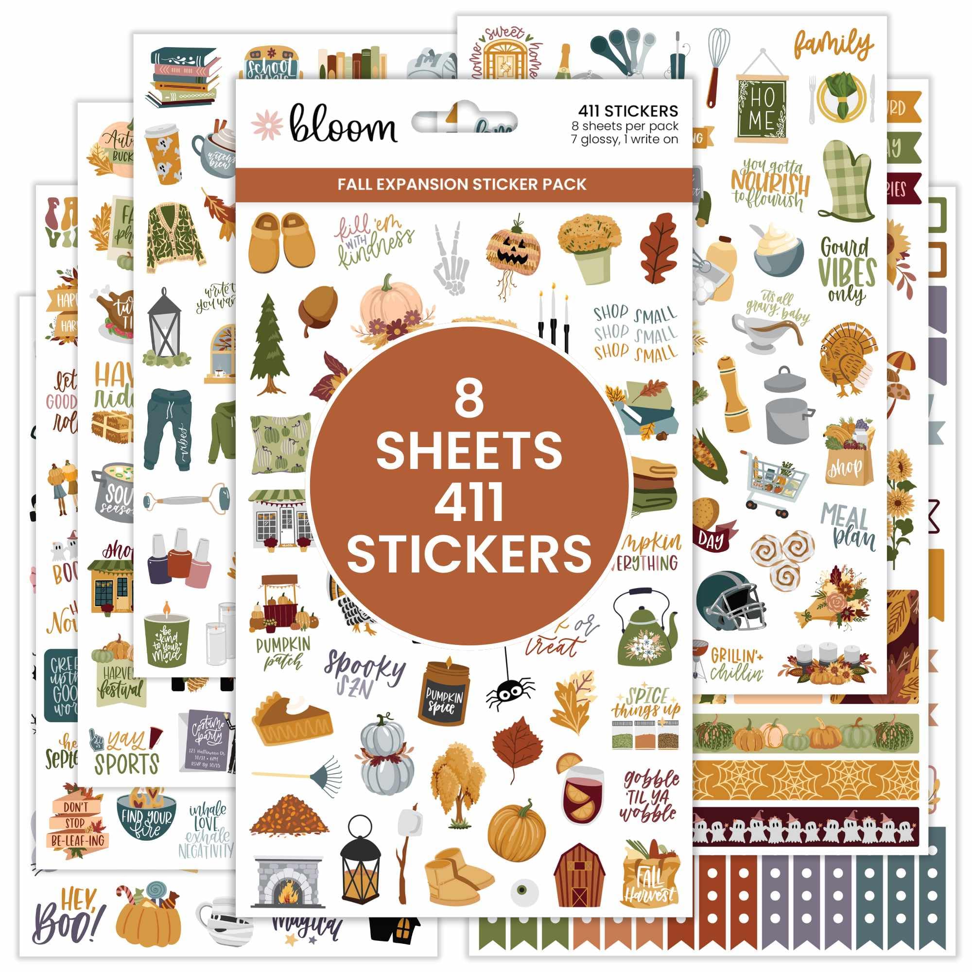 Photo 1 of bloom daily planners Fall Expansion Sticker Pack - 8 Sheets / 411 Stickers - Autumn Harvest Variety Pack with Halloween & Thanksgiving - Planner Stickers for Calendar Decorating & Scrapbooking