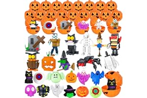 JO.DEVIVRE Halloween Party Favors for Kids, 48 Pcs Halloween Pumpkin with Halloween Squishy and Building Blocks, Halloween Goodie Bags Fillers Trick or Treat Classroom Prizes Halloween Toys Gifts for Kids